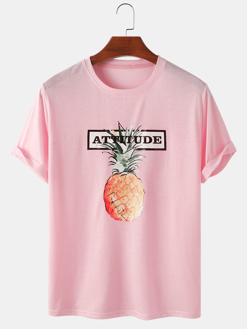 100% Bomull Brevtryck Ananasmönster Rosa Kortärmade Fritids-t-shirts