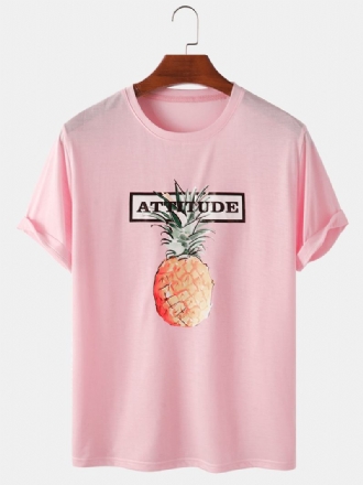 100% Bomull Brevtryck Ananasmönster Rosa Kortärmade Fritids-t-shirts