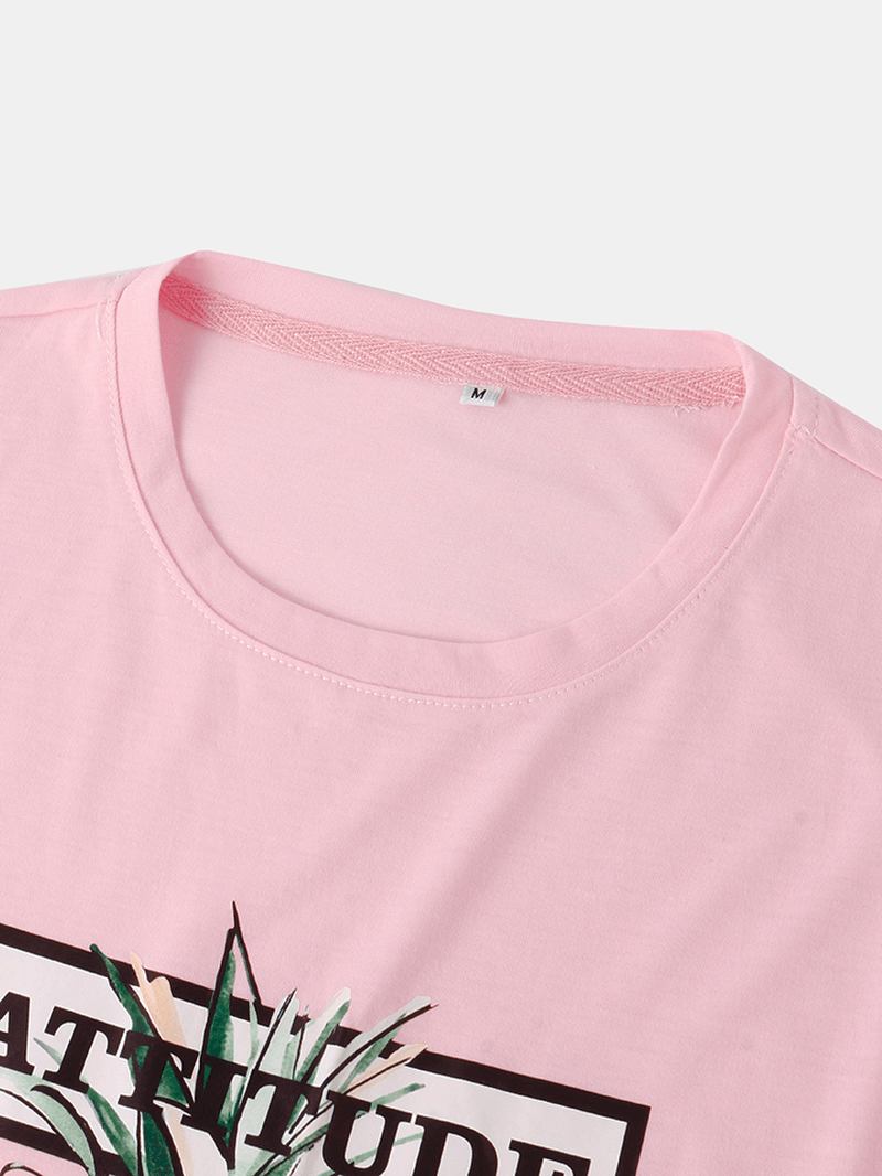 100% Bomull Brevtryck Ananasmönster Rosa Kortärmade Fritids-t-shirts