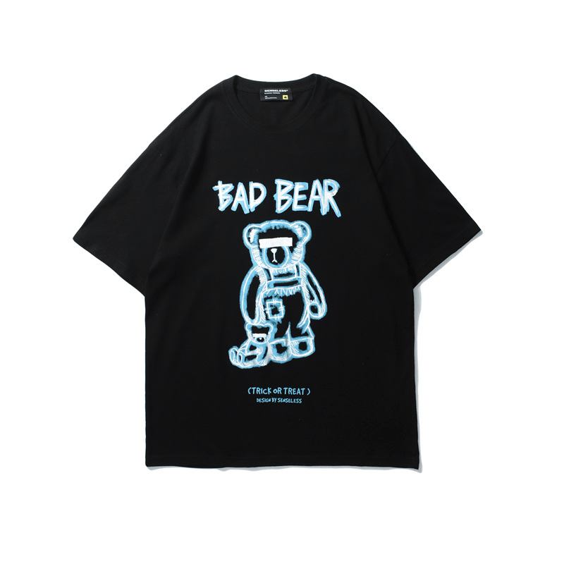 2023 Summer Ny Tide Brand Creative Graffiti Bear Med Tryck Kortärmad T-shirt Manlig Lös Halvärmad T-shirt Med Rund Hals