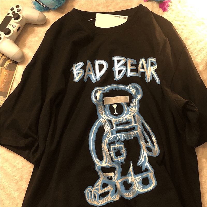 2023 Summer Ny Tide Brand Creative Graffiti Bear Med Tryck Kortärmad T-shirt Manlig Lös Halvärmad T-shirt Med Rund Hals