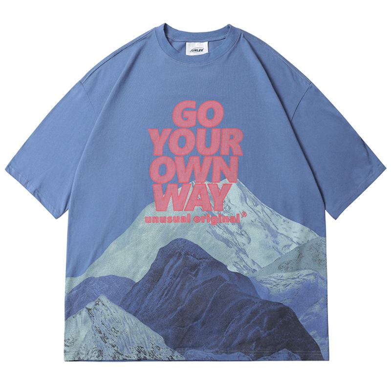 2023 Summer Super Fire Snow Mountain Med Tryck Kortärmad T-shirt Herr Tide Brand Street Hip-hop Halvärmad T-shirt