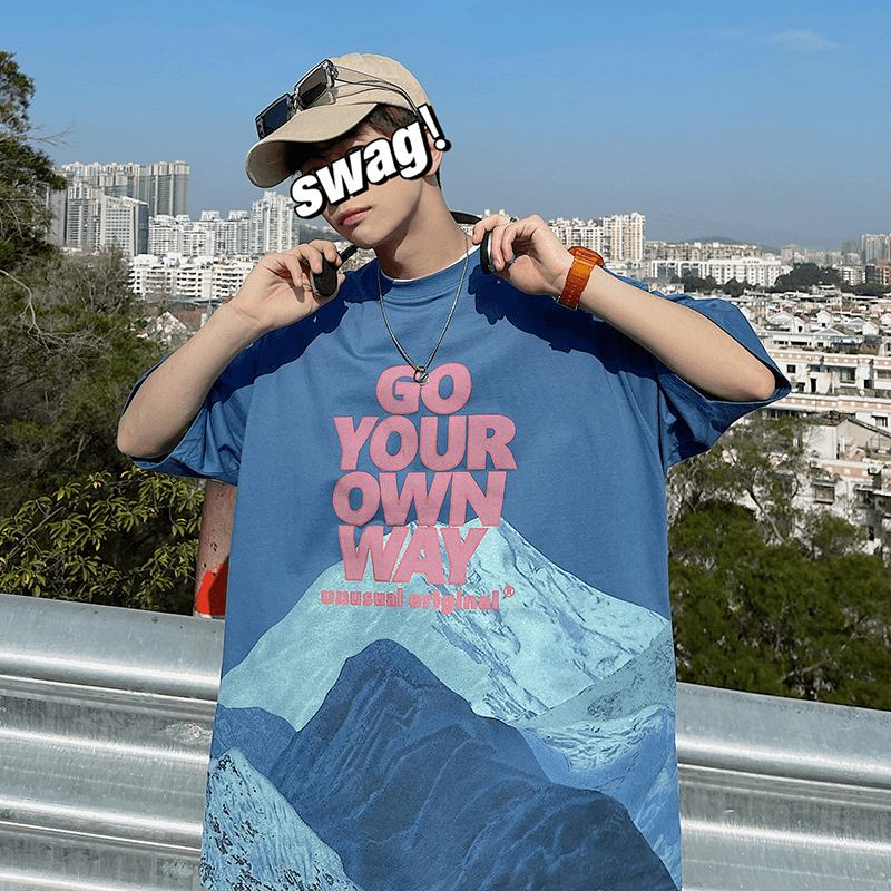 2023 Summer Super Fire Snow Mountain Med Tryck Kortärmad T-shirt Herr Tide Brand Street Hip-hop Halvärmad T-shirt