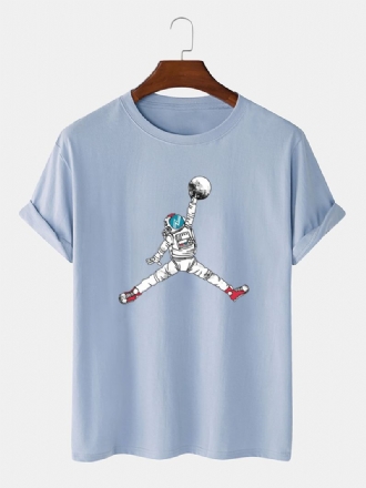 Astronaut Tecknad T-shirt Med Rund Hals Med Kort Ärm