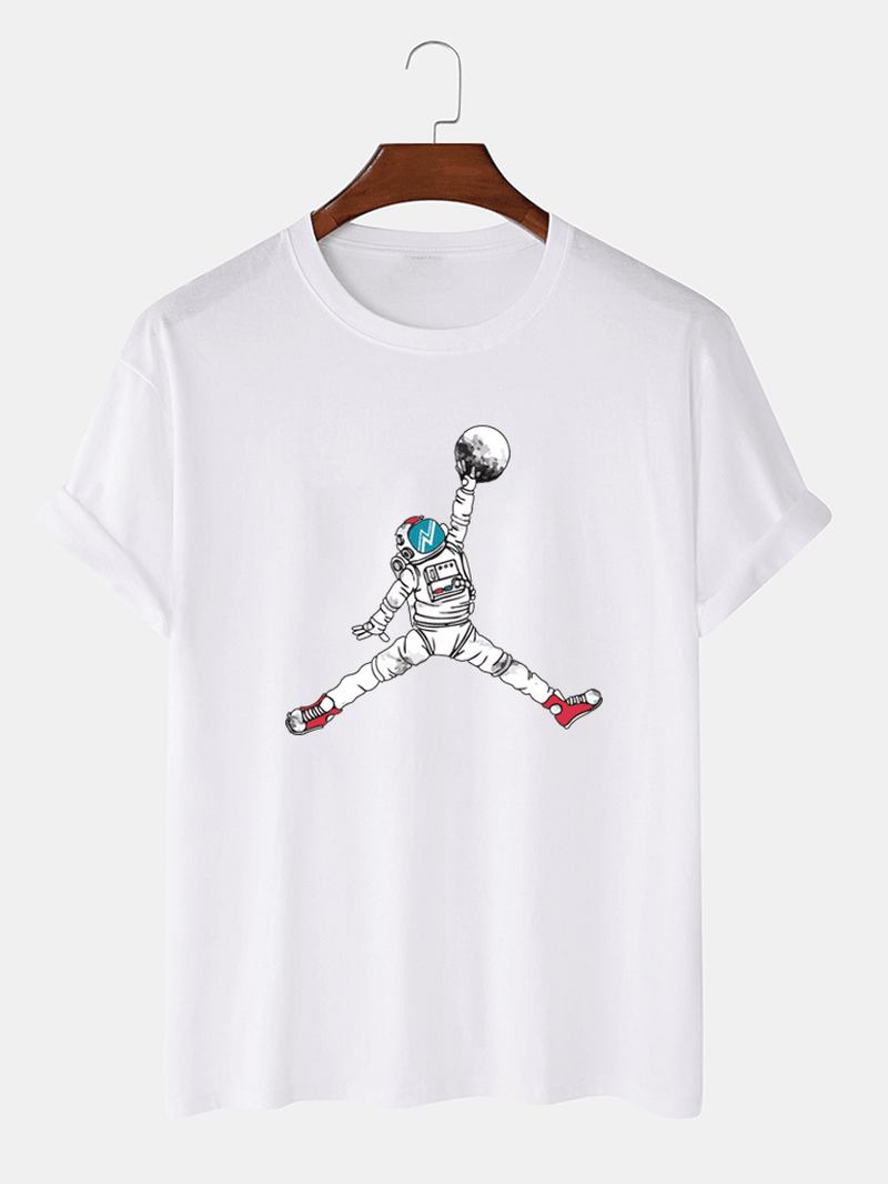 Astronaut Tecknad T-shirt Med Rund Hals Med Kort Ärm