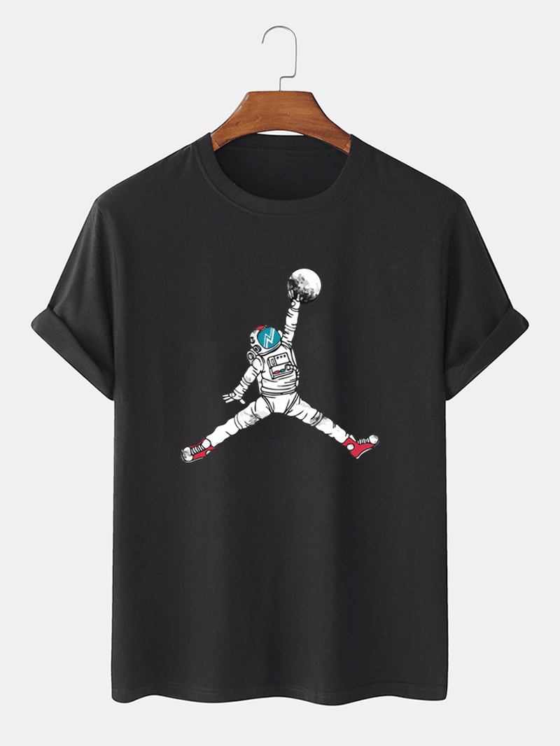 Astronaut Tecknad T-shirt Med Rund Hals Med Kort Ärm