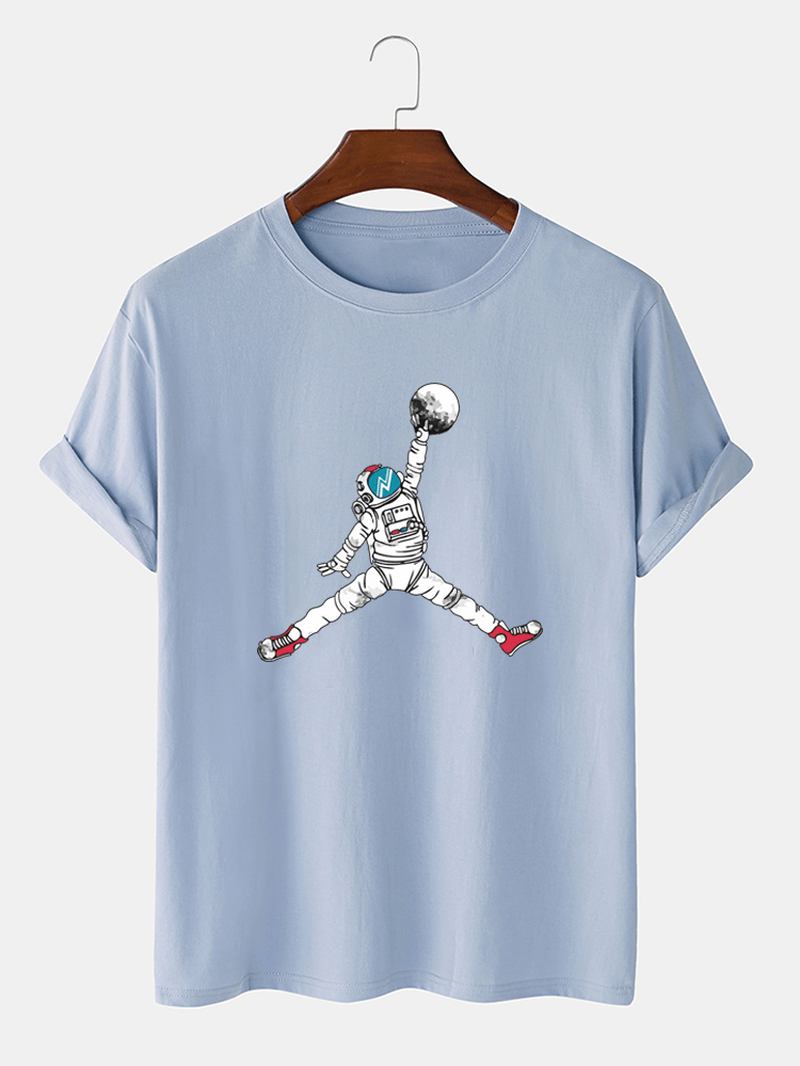 Astronaut Tecknad T-shirt Med Rund Hals Med Kort Ärm