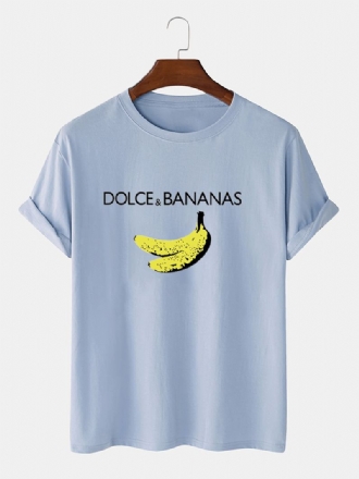 Banan & Letter Med Tryck Bomulls Andas Kortärmade T-shirts