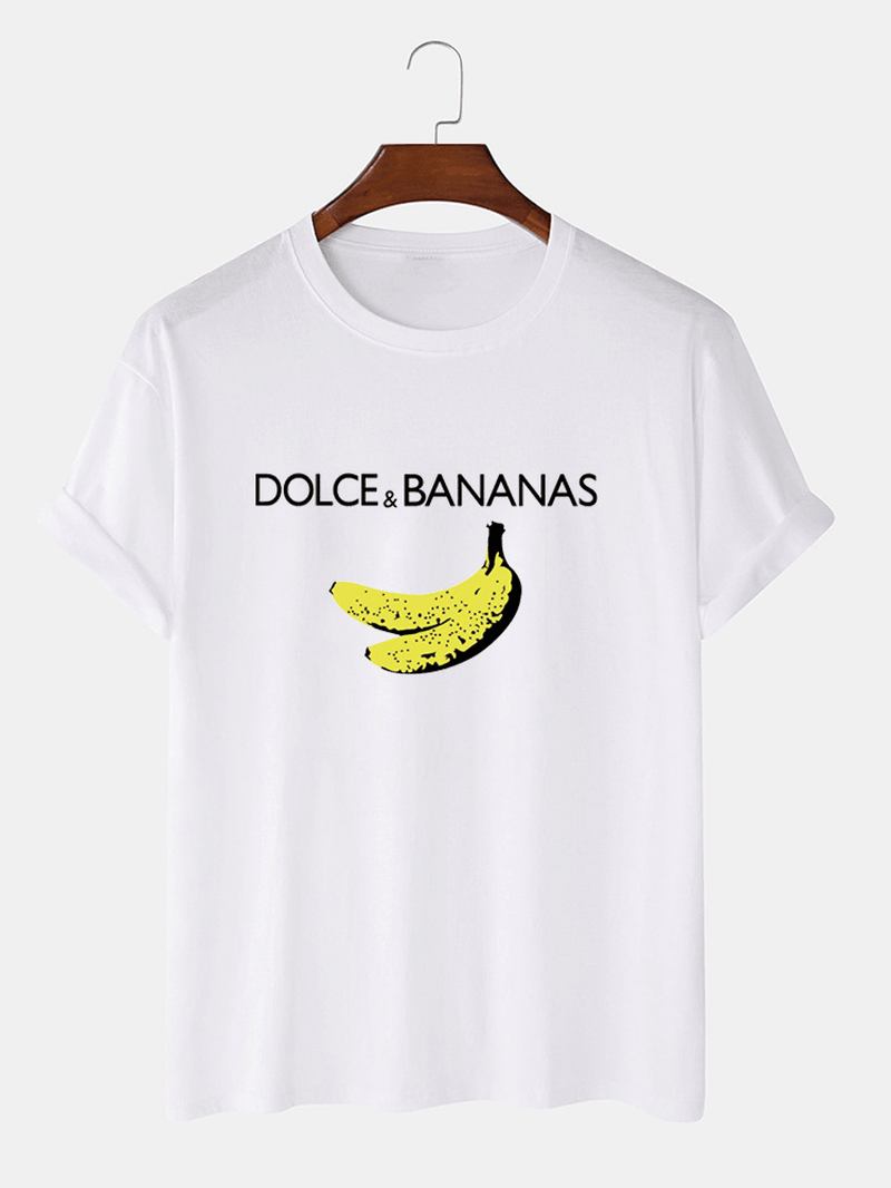 Banan & Letter Med Tryck Bomulls Andas Kortärmade T-shirts