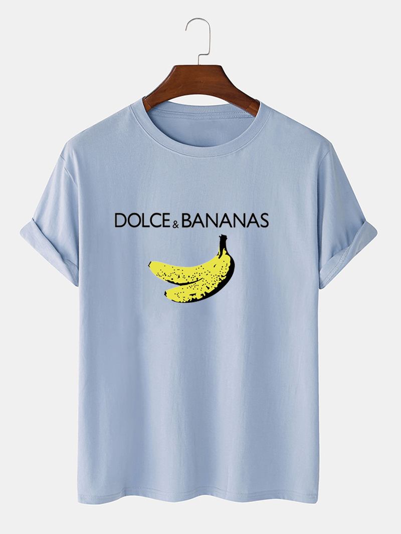 Banan & Letter Med Tryck Bomulls Andas Kortärmade T-shirts