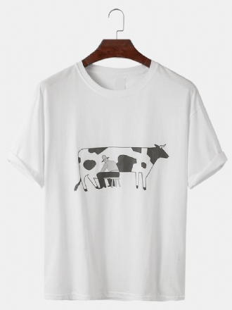 Bomull Cartoon Milking Med Tryck Rundhalsad Kortärmad Lösa T-shirts