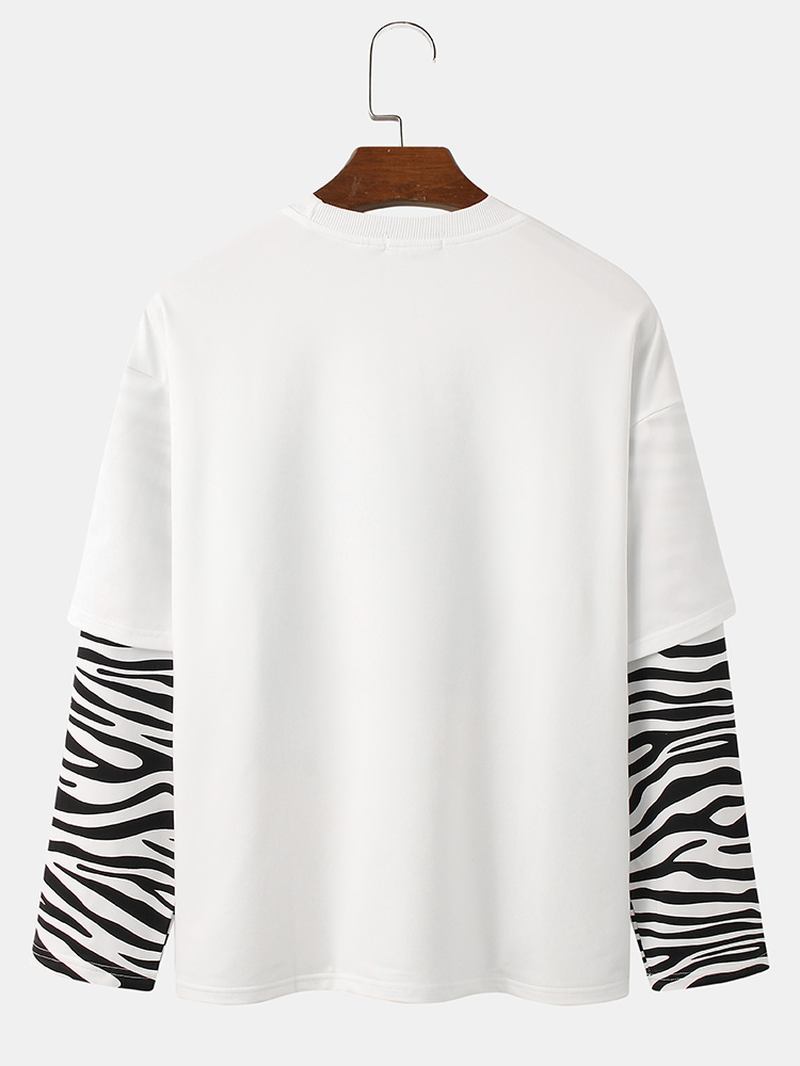 Grafiskt Tryck För Män Zebra Patchwork Faux Twinset Långärmad T-shirt