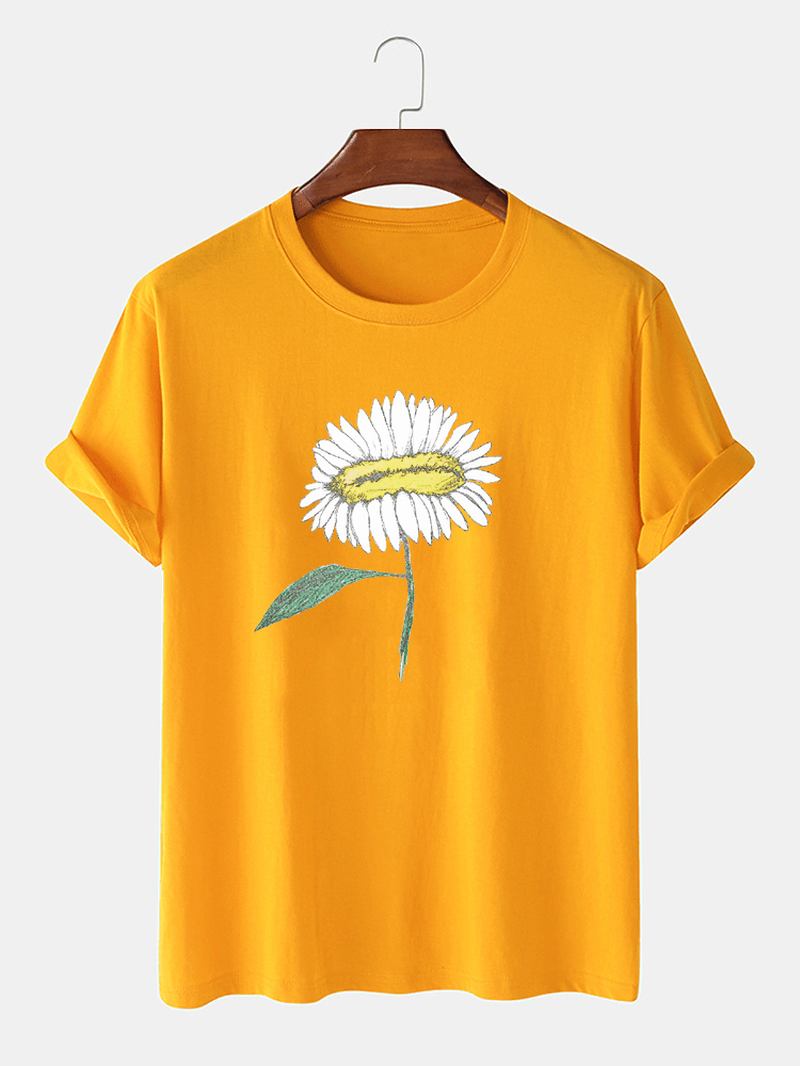 Handmålade Män Med Blommönster 100% Bomull O-halsad Kortärmad T-shirt