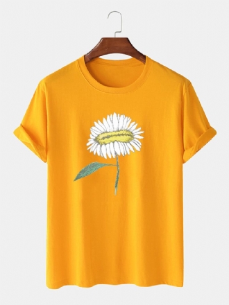 Handmålade Män Med Blommönster 100% Bomull O-halsad Kortärmad T-shirt