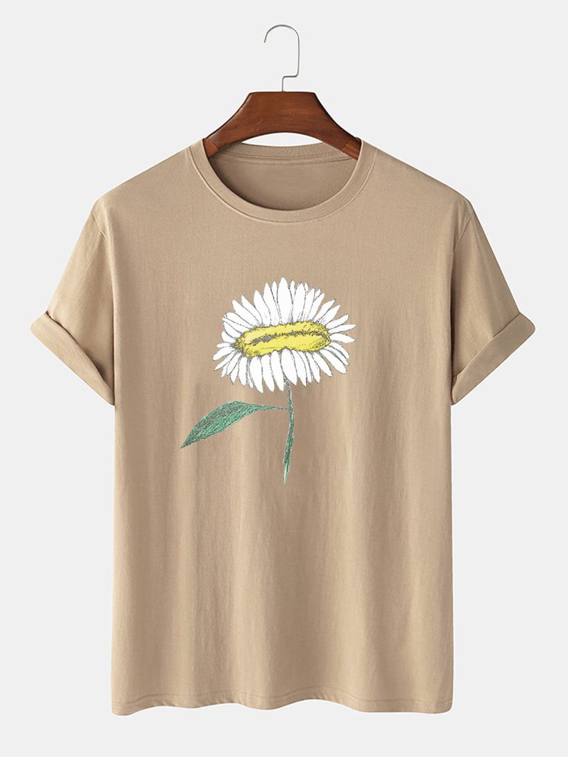 Handmålade Män Med Blommönster 100% Bomull O-halsad Kortärmad T-shirt