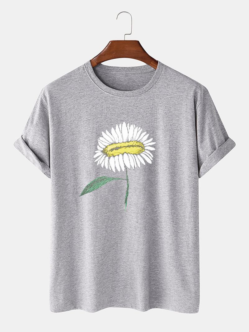 Handmålade Män Med Blommönster 100% Bomull O-halsad Kortärmad T-shirt