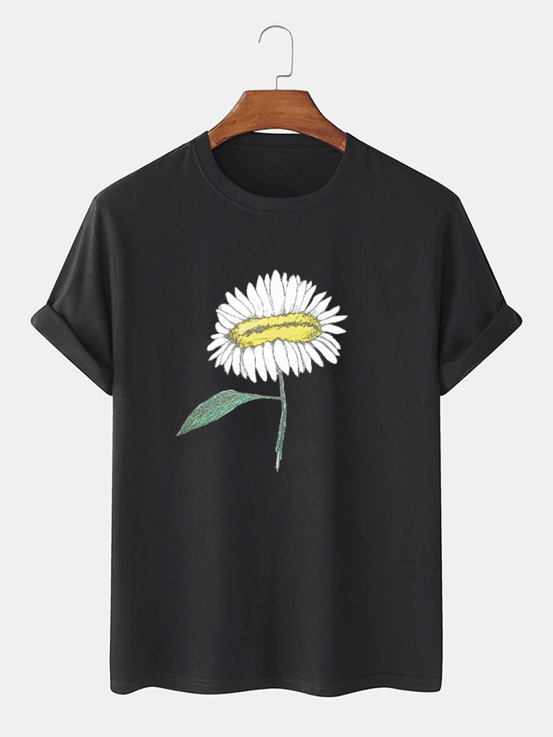 Handmålade Män Med Blommönster 100% Bomull O-halsad Kortärmad T-shirt