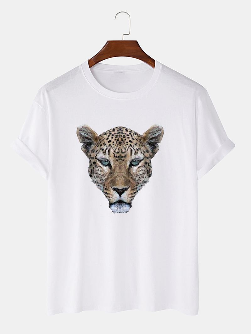 Herr 100% Bomull Leopard Head Med Tryck Crew Neck Kortärmade T-shirts