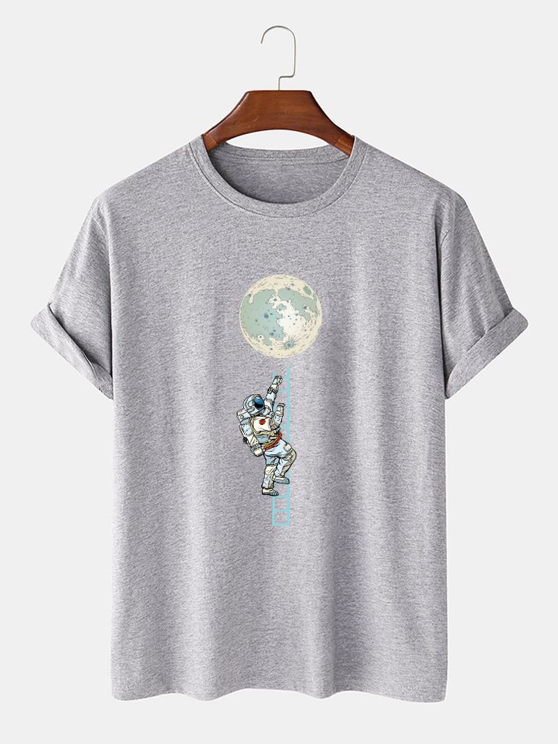 Herr 100% Bomull Roliga Astronauttryck Kortärmade Casual T-shirts