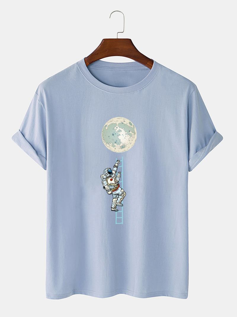 Herr 100% Bomull Roliga Astronauttryck Kortärmade Casual T-shirts