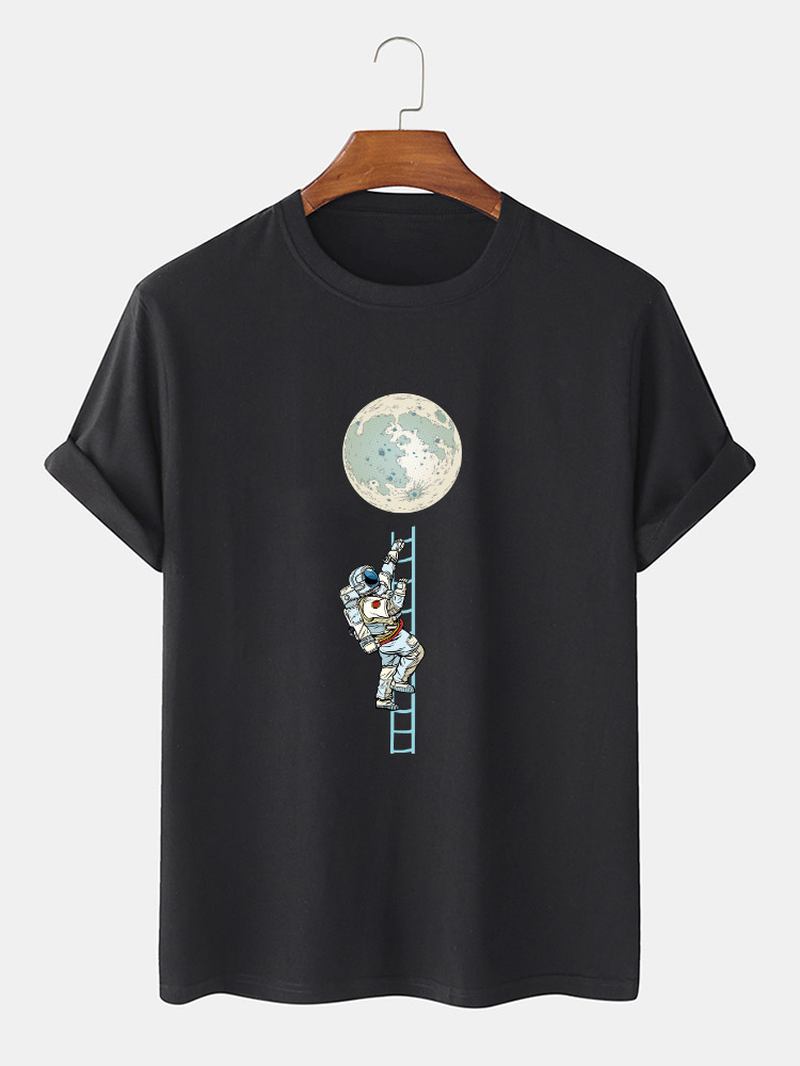 Herr 100% Bomull Roliga Astronauttryck Kortärmade Casual T-shirts