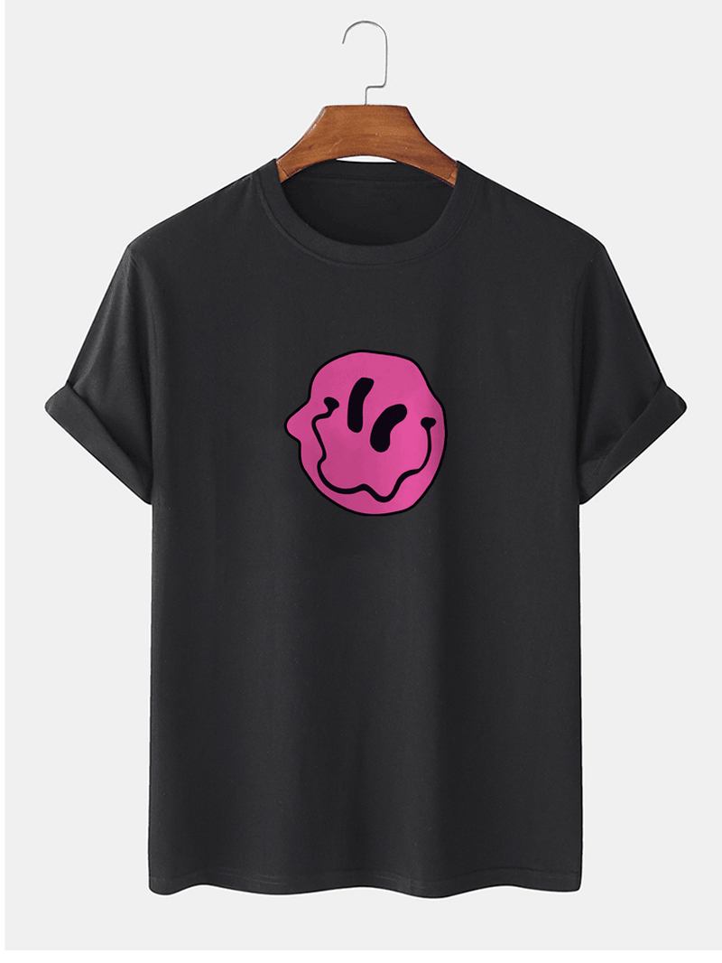 Herr 100% Bomull Smile Emojis Med Tryck Rundhalsad Kortärmad T-shirt