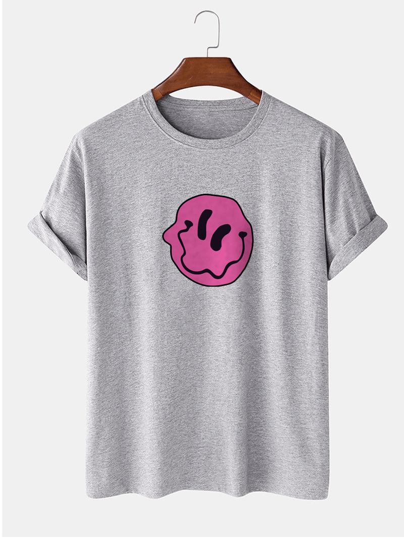 Herr 100% Bomull Smile Emojis Med Tryck Rundhalsad Kortärmad T-shirt