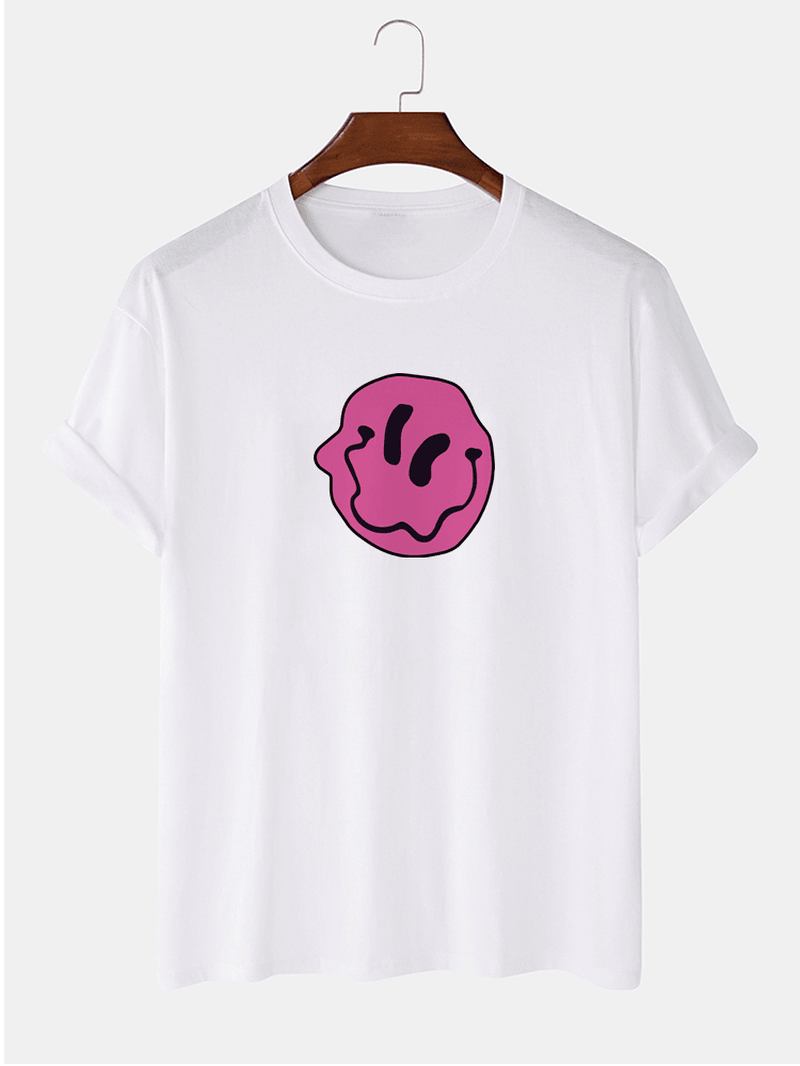 Herr 100% Bomull Smile Emojis Med Tryck Rundhalsad Kortärmad T-shirt