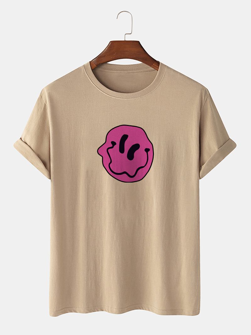 Herr 100% Bomull Smile Emojis Med Tryck Rundhalsad Kortärmad T-shirt