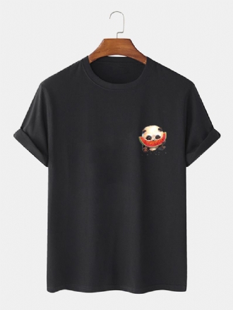 Herr 100% Bomull Tecknad Panda Tryckta Rundhalsade Kortärmade T-shirts