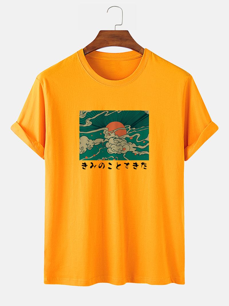 Herr 100% Bomull Ukiyoe Med Tryck Rundhalsad Kortärmad T-shirt