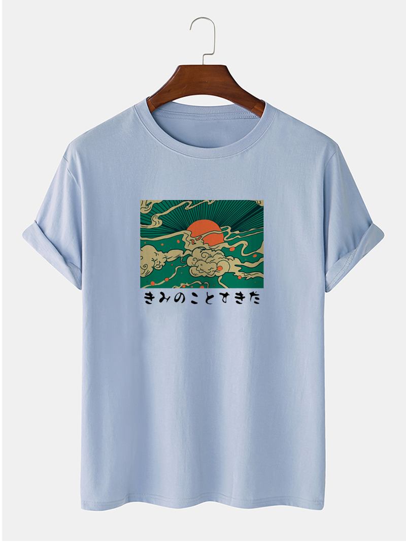 Herr 100% Bomull Ukiyoe Med Tryck Rundhalsad Kortärmad T-shirt