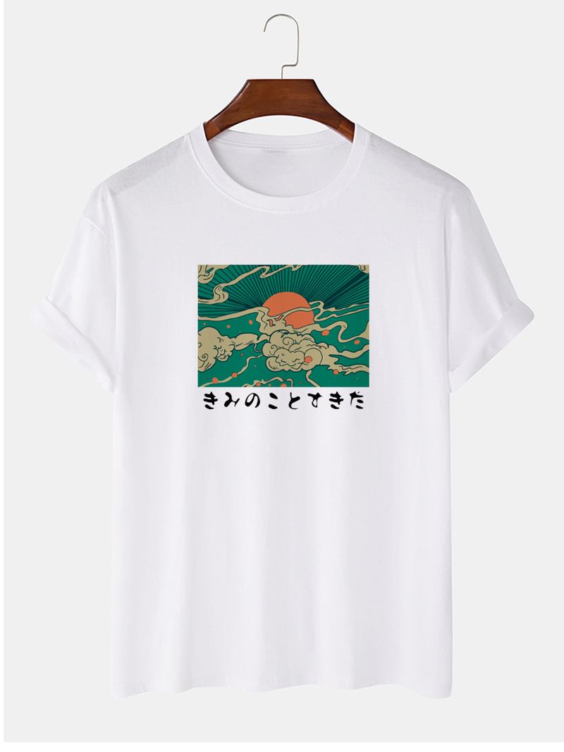 Herr 100% Bomull Ukiyoe Med Tryck Rundhalsad Kortärmad T-shirt