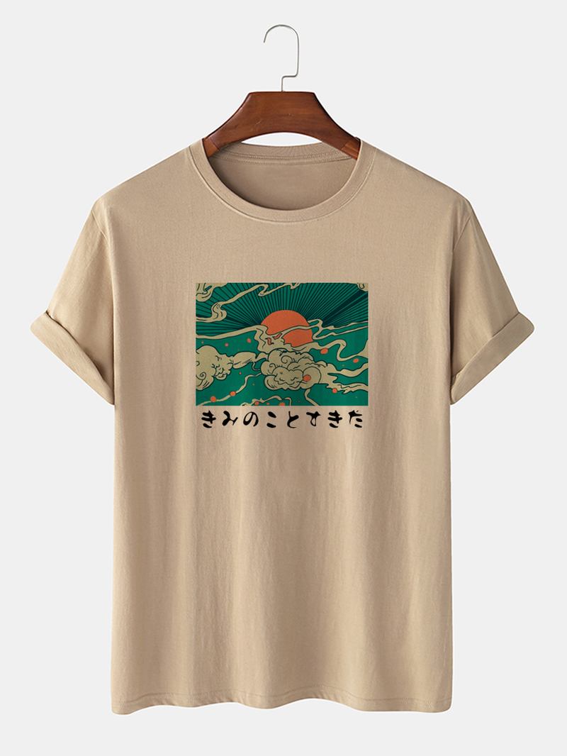 Herr 100% Bomull Ukiyoe Med Tryck Rundhalsad Kortärmad T-shirt