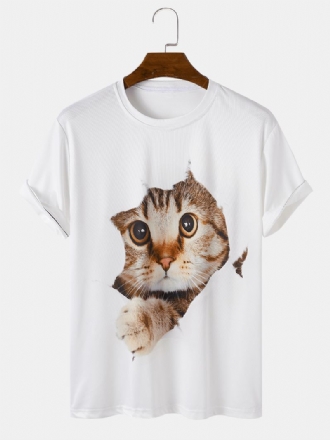 Herr 3d Söt Katt Med Tryck Solid Casual Lös Kortärmad T-shirt