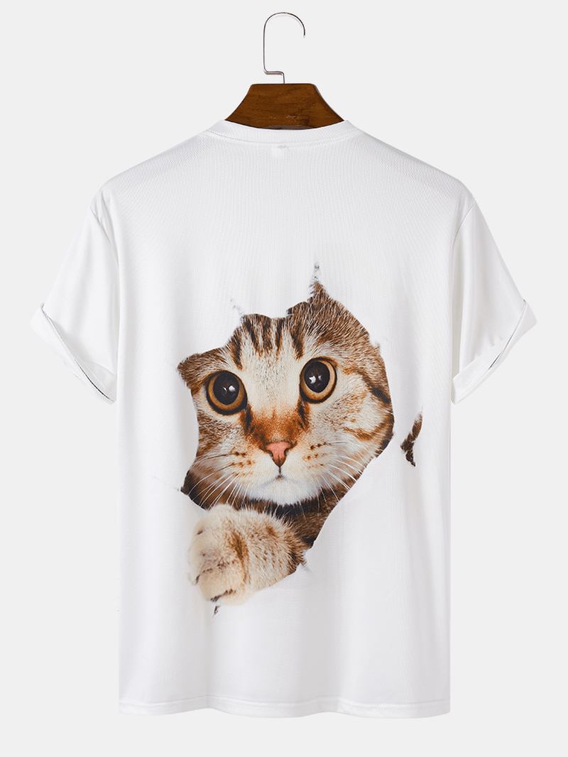 Herr 3d Söt Katt Med Tryck Solid Casual Lös Kortärmad T-shirt