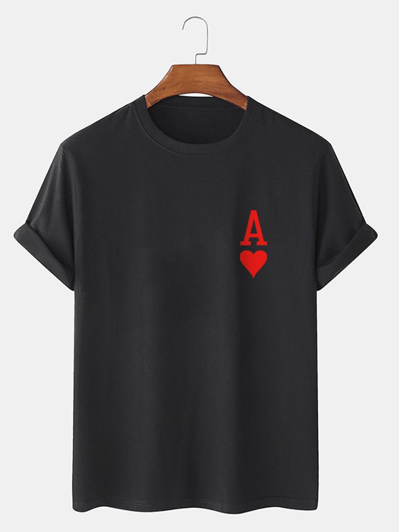 Herr Ace Of Hearts Poker Med Tryck 100% Bomull Kortärmade T-shirts