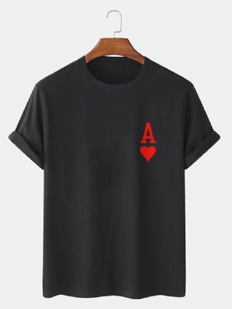 Herr Ace Of Hearts Poker Med Tryck 100% Bomull Kortärmade T-shirts