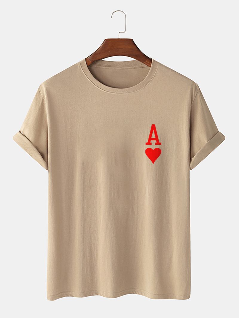 Herr Ace Of Hearts Poker Med Tryck 100% Bomull Kortärmade T-shirts