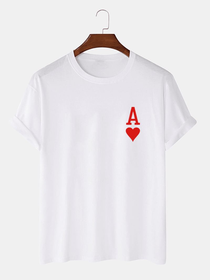 Herr Ace Of Hearts Poker Med Tryck 100% Bomull Kortärmade T-shirts