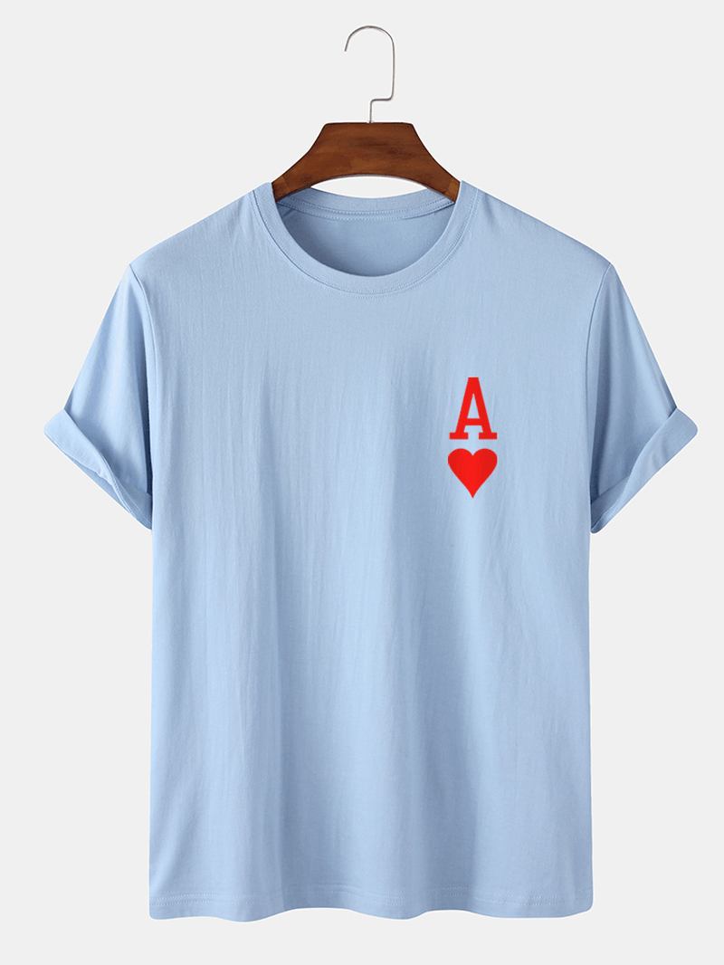 Herr Ace Of Hearts Poker Med Tryck 100% Bomull Kortärmade T-shirts