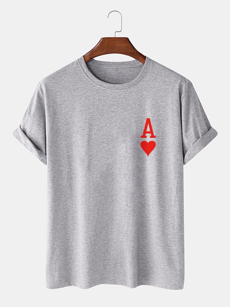 Herr Ace Of Hearts Poker Med Tryck 100% Bomull Kortärmade T-shirts