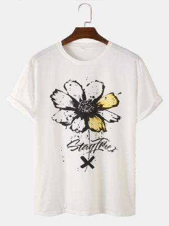 Herr Akvarell Blommönster O-hals Bomull Kortärmade T-shirts