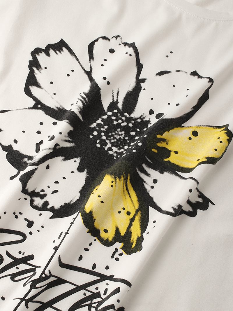 Herr Akvarell Blommönster O-hals Bomull Kortärmade T-shirts