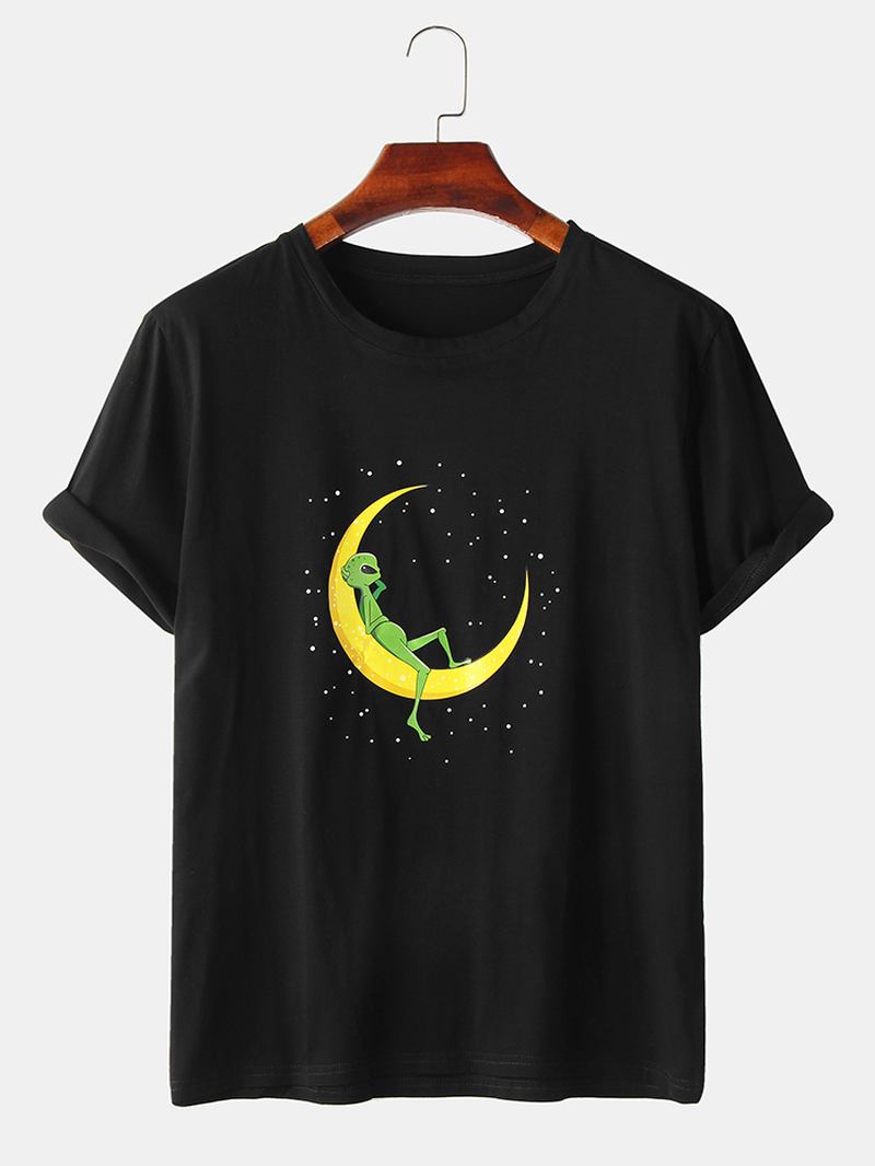 Herr Alien & Moon Med Tryck Kortärmad T-shirt I Bomull