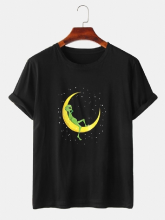 Herr Alien & Moon Med Tryck Kortärmad T-shirt I Bomull