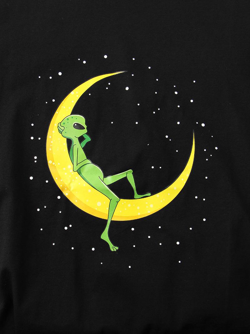 Herr Alien & Moon Med Tryck Kortärmad T-shirt I Bomull