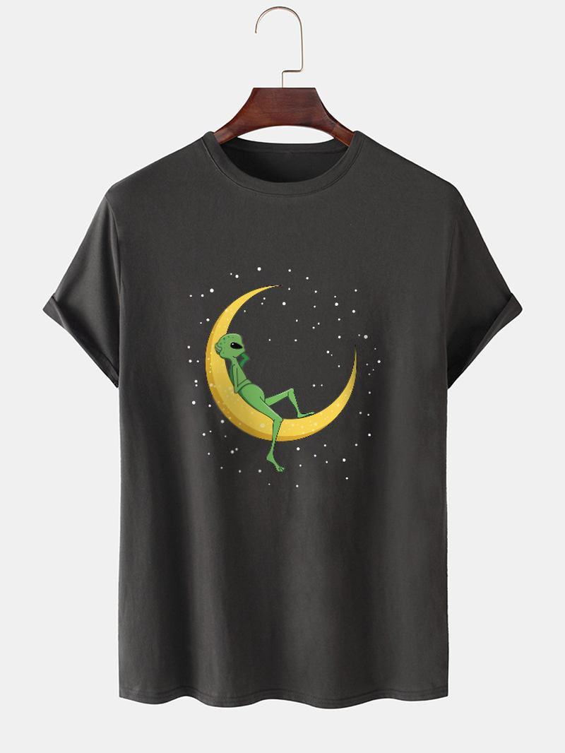 Herr Alien & Moon Med Tryck Kortärmad T-shirt I Bomull