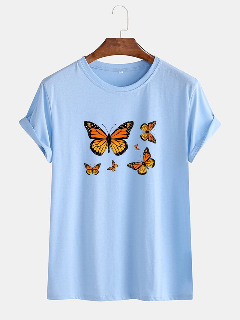 Herr Butterfly Med Tryck Crew Neck Kortärmade Andningsbara T-shirts