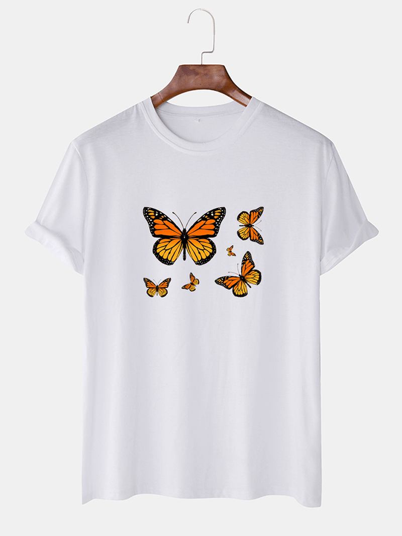 Herr Butterfly Med Tryck Crew Neck Kortärmade Andningsbara T-shirts